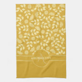 Monogram Individuelle Name Blätter Daisies Golden Geschirrtuch (Vertikal)