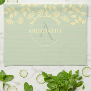 Monogram Individuelle Name Blätter Daisies Pastel Geschirrtuch