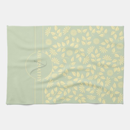 Monogram Individuelle Name Blätter Daisies Pastel  Geschirrtuch (Horizontal)