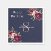 Monogram Individuelle Name Burgundy Pink Gold Flor Serviette (Vorderseite)