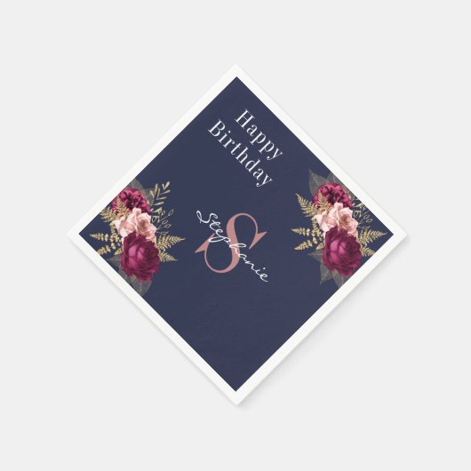 Monogram Individuelle Name Burgundy Pink Gold Flor Serviette (Ecke)