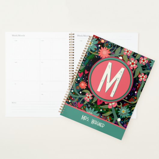 Monogram Individuelle Name Floral Teacher Planer (Anzeige)