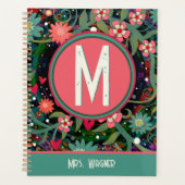 Monogram Individuelle Name Floral Teacher Planer (Vorderseite)