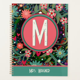 Monogram Individuelle Name Floral Teacher Planer