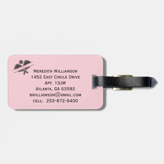 Monogram-Individuelle Name für Pickleball Gal Padd Gepäckanhänger (Rückseite horizontal)