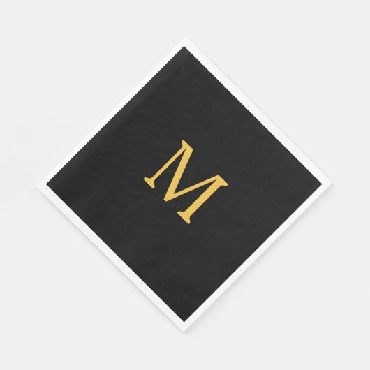 Monogram Individuelle Name Gold Black Elegant Serviette (Ecke)