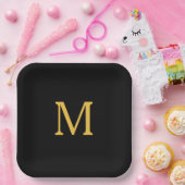 Monogram Individuelle Name Gold Golden Black Pappteller (Party)