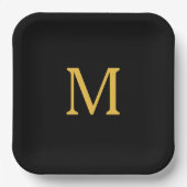 Monogram Individuelle Name Gold Golden Black Pappteller (Vorderseite)