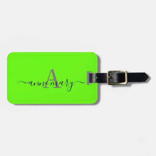 Monogram Individuelle Name Initial Lime Green Gift Gepäckanhänger (Vorderseite horizontal)