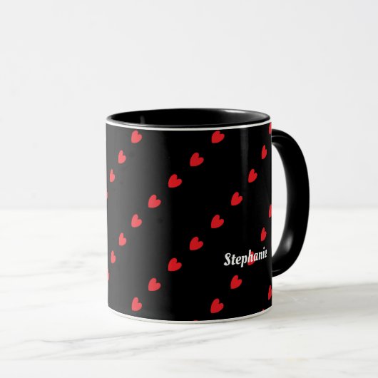 Monogram Individuelle Name Niedlich Red Hearts Mod Tasse (VorderseiteRechts)