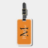Monogram Individuelle Name Orange Gepäckanhänger (Vorderseite vertikal)