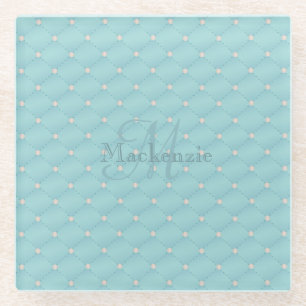 Monogram Individuelle Name Quilt Design Türkis Aqu Glasuntersetzer