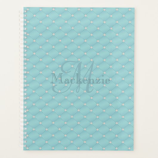 Monogram Individuelle Name Quilt Design Türkis Aqu Planer (Vorderseite)