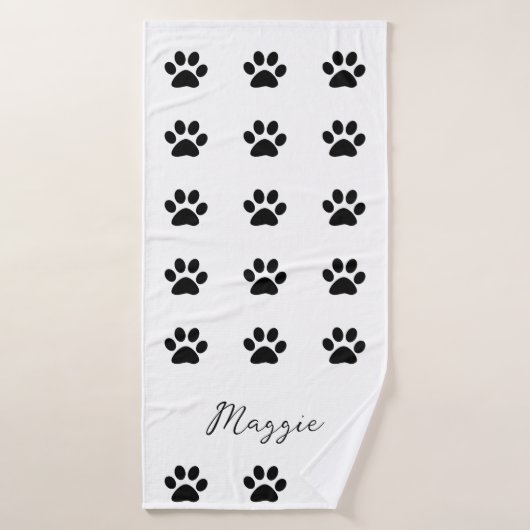 Monogram Individuelle Name Schwarz-weiß Paw Print Badehandtuch (Badehandtuch)