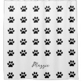 Monogram Individuelle Name Schwarz-weiß Paw Print Duschvorhang (Vorderseite)