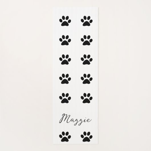 Monogram Individuelle Name Schwarz-weiß Paw Print  Yogamatte (Rückseite)