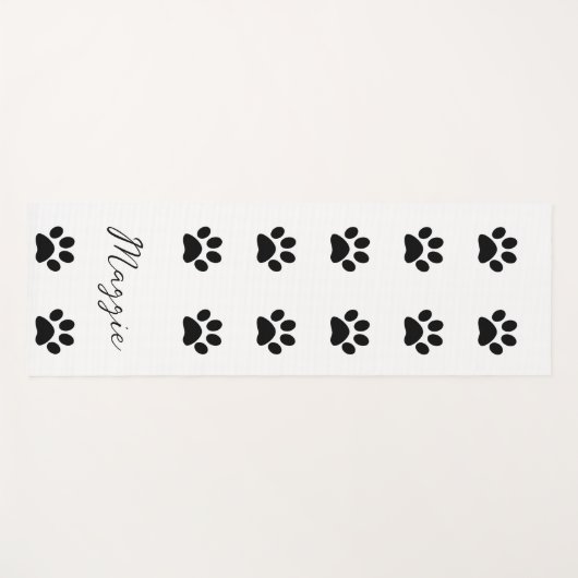 Monogram Individuelle Name Schwarz-weiß Paw Print Yogamatte (Vorderseite (Horizontal))