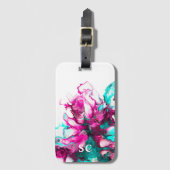 Monogram Initia Colorful Pink Abstrakt Marmorkunst Gepäckanhänger (Vorderseite Vertikal)