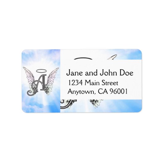Monogram Initial A, Angel Wings & Halo mit Wolken Adressaufkleber (Vorne)