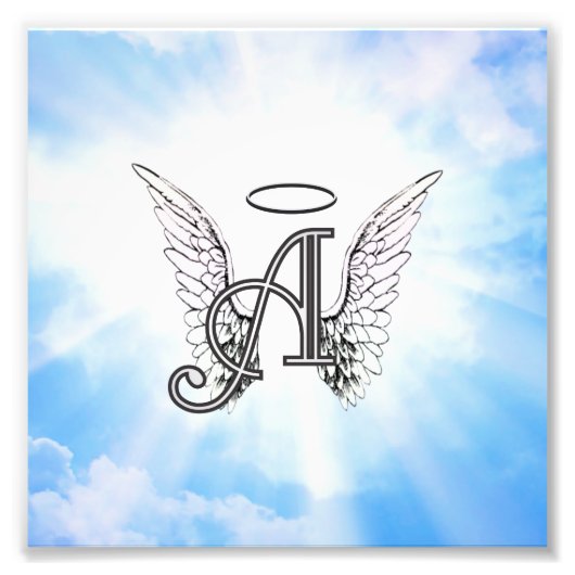 Monogram Initial A, Angel Wings & Halo mit Wolken Fotodruck (Vorne)