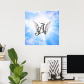 Monogram Initial A, Angel Wings & Halo mit Wolken Poster (Heimbüro)