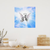 Monogram Initial A, Angel Wings & Halo mit Wolken Poster (Küche)
