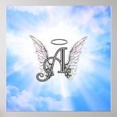 Monogram Initial A, Angel Wings & Halo mit Wolken Poster (Vorne)
