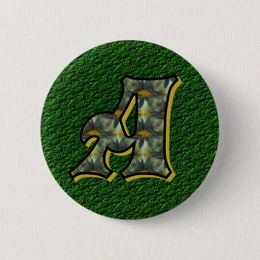 Monogram Initial A Black Daisies Button (Vorderseite)