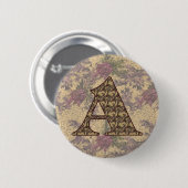 Monogram Initial A Elegant Floral Button (Vorne & Hinten)