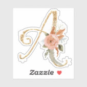 Monogram Initial A Gold Glitzer Peony Rose Floral Aufkleber (Blatt)