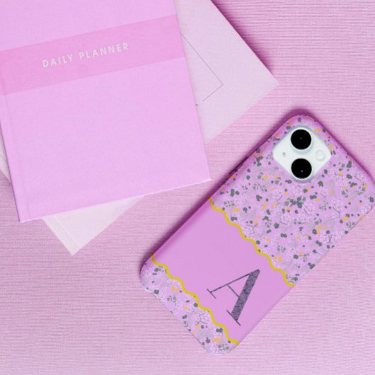 MONOGRAM INITIAL A LILAC KLEINE BLUME Case-Mate iPhone HÜLLE