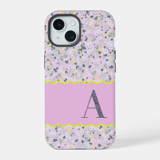 MONOGRAM INITIAL A LILAC KLEINE BLUME iPhone 15 HÜLLE (Rückseite)