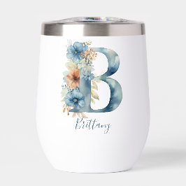 Monogram Initial B Blue Floral Watercolor Gift Ihr