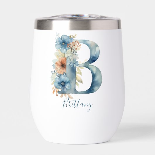 Monogram Initial B Blue Floral Watercolor Gift Ihr (Vorderseite)