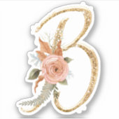 Monogram, Initial B Gold Glitzer Peony Rose Floral Aufkleber (Vorderseite)