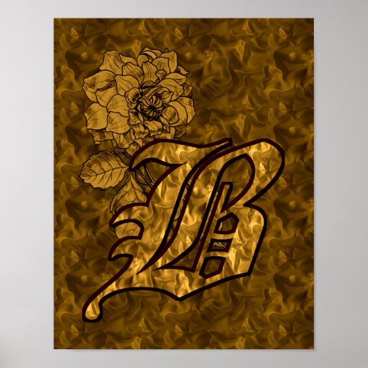 Monogram Initial B Gold Peony Floral Poster (Vorne)