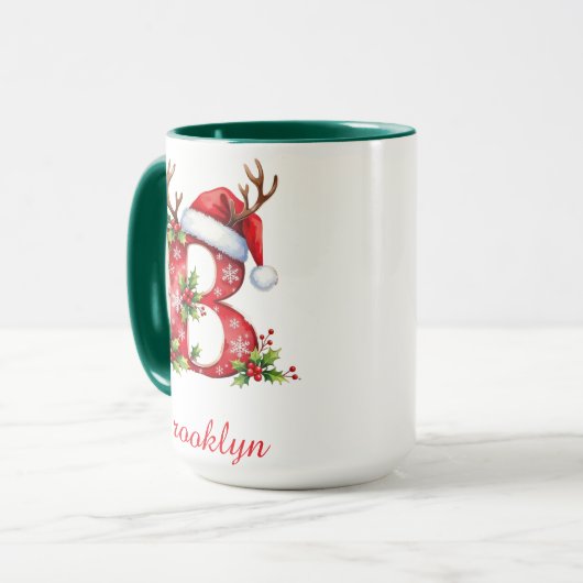 Monogram initial B Santa merry Christmas  Tasse (Vorderseite Links)