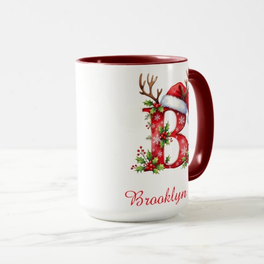 Monogram initial B Santa merry Christmas  Tasse (VorderseiteRechts)