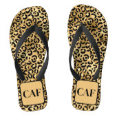 Monogram Initial Black Gold Leopard Cheetah Print Badesandalen (Fußbett)