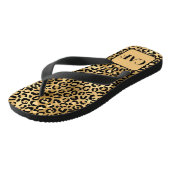 Monogram Initial Black Gold Leopard Cheetah Print Badesandalen (Schrägansicht)