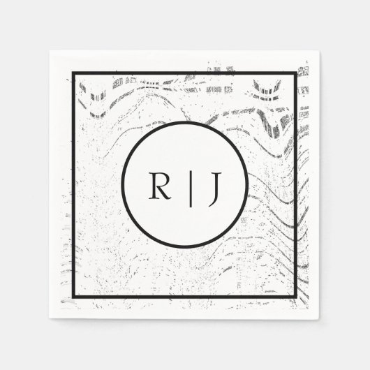 Monogram Initial Black White Abstract Cool Wedding Serviette (Vorderseite)
