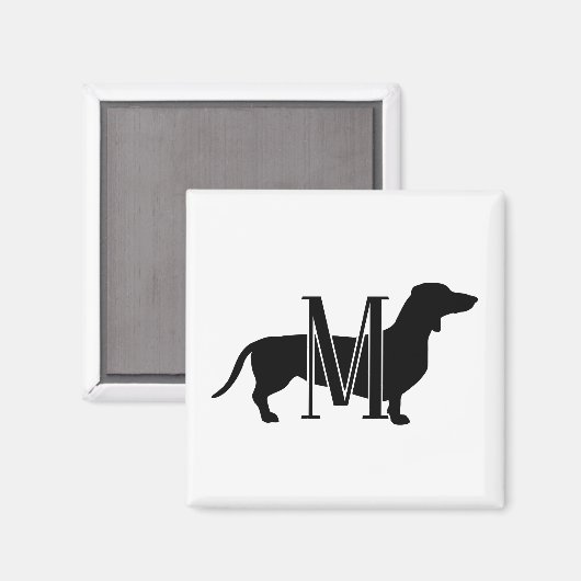 Monogram Initial Black & White Doxie Silhouette  Magnet (Vorderseite/Rückseite)