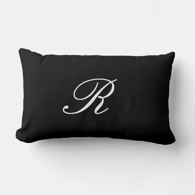 Monogram Initial Black & White Simple Elegant Lendenkissen (Vorderseite)