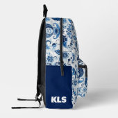 Monogram Initial Blue und White Paisley Bedruckter Rucksack (Links)