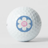 Monogram Initial Blume Power Daisy pink & blue Golfball (Vorderseite)