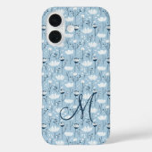 Monogram Initial Boho Blue White Florals Trendy Case-Mate iPhone Hülle (Rückseite)