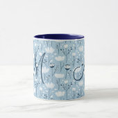 Monogram Initial Boho Blue White Florals Trendy Tasse (Zentrum)