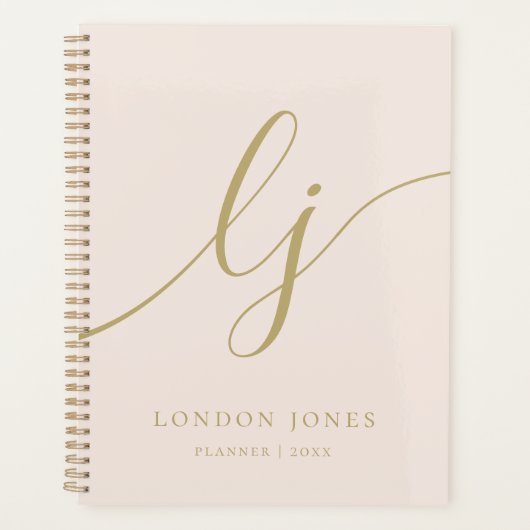 Monogram Initial Business Planner Blush Gold Name Planer (Vorderseite)