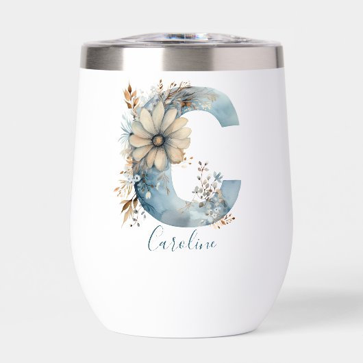 Monogram Initial C Blue Floral Watercolor Gift Ihr (Vorderseite)