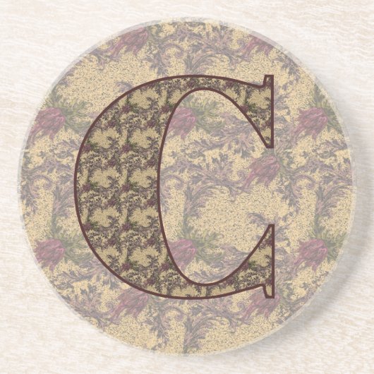 Monogram, Initial C Elegant Floral Drink Untersetz Sandstein Untersetzer (Vorne)